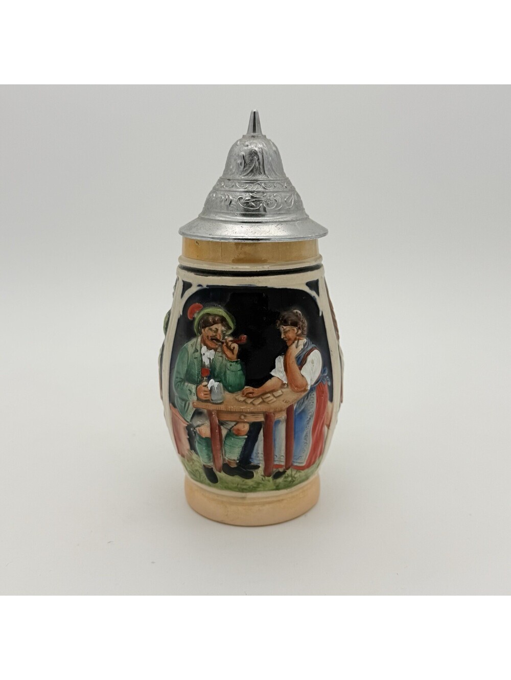 Vintage West Germany Beer Stein 6” Folk Art Bavarian Art Pewter Lid Stamped VTG